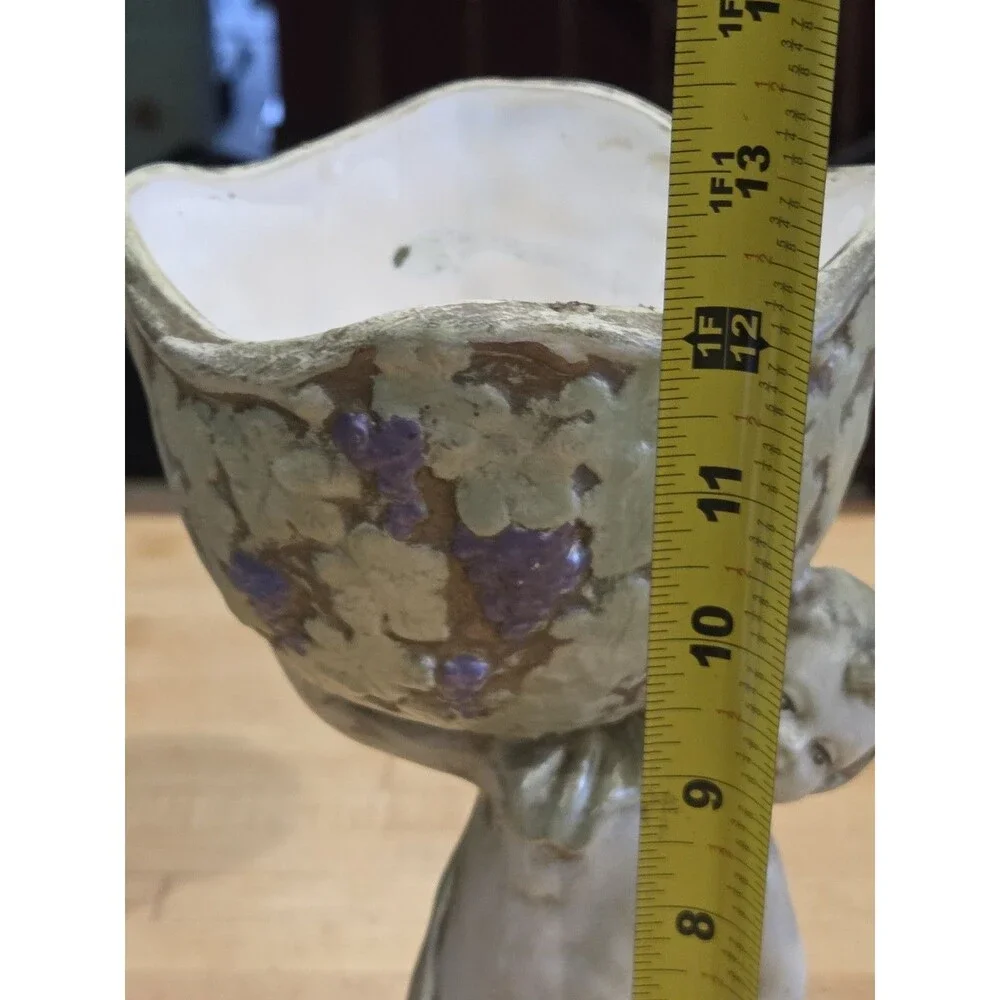 Vintage Texas Ware Ceramic Putty Cherub Grape Pedestal Urn Planter